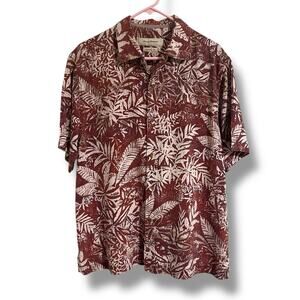 Tommy Bahama Red and White Casual Button Down Shirt with Tropical Print large